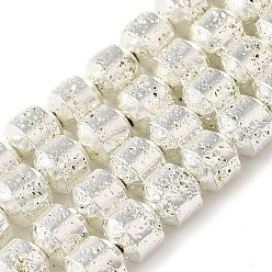 с Покрытием Серебра Гальванические бусины из натуральной лавы, колонка, со серебряным покрытием, 6x6 мм, отверстие : 1.2 мм, около 62 шт / нитка, 15.75 дюйм (40 см)