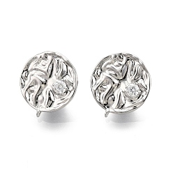 Real Platinum Plated Flat Round Brass Micro Pave Clear Cubic Zirconia Stud Earrings Findings, with Vertical Loops, Nickel Free, Real Platinum Plated, 19x17mm, Hole: 1mm, Pin: 0.7mm