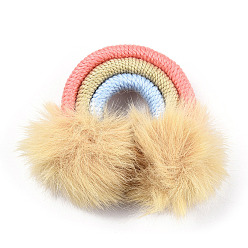 Light Khaki Polycotton(Polyester Cotton) Woven Rainbow Wall Hanging, Macrame Woven Rainbow with Pompom, Light Khaki, 49~54x51~55x13~15mm