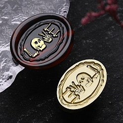 Word Halloween Theme Golden Tone Brass Wax Seal Stamp Head, for DIY Wax Seal Stamp Making, Word, 30x20x15mm, Hole: 7mm