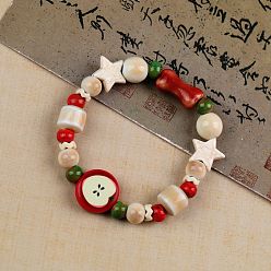 Разноцветный Эластичные браслеты из фарфоровых бусин ручной работы, яблоко, красочный, 5-7/8~9-7/8 дюйм (15~25 см)