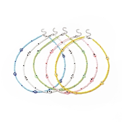 Mixed Color Resin Evil Eye & Glass Seed Beaded Necklace for Women, Mixed Color, 18.11 inch(46cm)