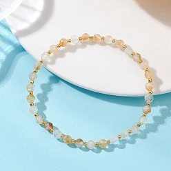 Цитрин Браслеты из натуральных бусин цитрина для женщин, со стеклянными бисеринами, круглые, бусины : 5 мм, внутренний диаметр: 2.24 дюйм (5.7 см)