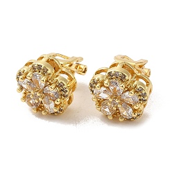 Прозрачный Серьги-клипсы из латуни с покрытием из настоящей 18k-золотой латуни в виде подсолнуха, с фианитами и стекла, долговечный, без свинца и без кадмия, прозрачные, 11.5x11.5x16 мм