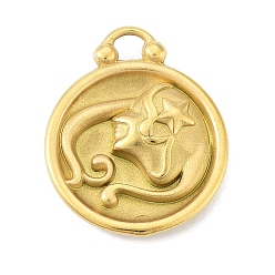 Дева Настоящие 18позолоченные тона 304 из нержавеющей стали, плоский круглый с шармом созвездий, Дева, 20.5x17x3 мм, отверстие : 2.5x2.5 мм