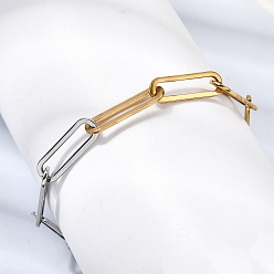 Золотой & Цвет Нержавеющей Стали Двухцветные 304 браслеты-цепочки из нержавеющей стали в виде скрепки для женщин, золотые и нержавеющая сталь цвет, 7.05 дюйм (17.9 см)