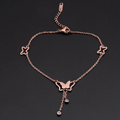 Бабочка Браслеты из нержавеющей стали с подвесками, украшения для женщин, золотые, бабочка, 7-7/8 дюйм (200 мм)