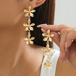 Золотой Серьги-гвоздики из сплава с цветочным узором, золотые, 77x23 мм