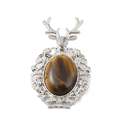 Тигровый глаз Природных тигровый глаз подвески, с фурнитурой сплавочной платины тон, олени прелести, 56x33x4 мм, отверстие : 5x8 мм
