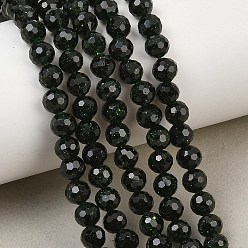 Grüne Goldstone Kunst grün goldstone Perlen Stränge, Runde, facettiert, 5.5~6 mm, Bohrung: 0.9 mm, ca. 67 Stk. / Strang, 14.02''~14.21'' (35.6~36.1 cm)
