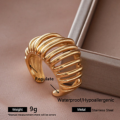 Golden Irregular 304 Stainless Steel Cuff Open Rings for Women, Golden, Adjustable