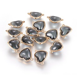 Серый Соединители стеклянные ссылки, с элементами из экологически чистого сплава, сердце, золотой свет, серые, 14x18.5x7 мм, отверстие : 1.2 мм