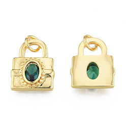 Grün Glas Reize, mit Sprungringen und Messingfunden, echt 18 k vergoldet, Nickel frei, sperren, grün, 15x12x3 mm, Bohrung: 3 mm