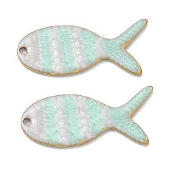 Light Cyan 304 Stainless Steel with Enamel Pendants, Fish Charms, Ion Plating(IP), Real 18K Gold Plated, Light Cyan, 29x13x2mm, Hole: 1.5mm