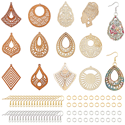 Mixed Color DIY Exaggeration Earring Making Kits, Including Wooden Big Pendants & Chandelier Component Links, Iron Earring Hooks, Iron & Brass Jump Rings and Plastic Ear Nuts, Mixed Color