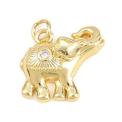 Настоящее золото 18K Латунные микропаве прозрачные подвески с фианитом, Слон прелести, без кадмия и без свинца, реальный 18 k позолоченный, 15.5x19x6 мм, отверстие : 3.5 мм