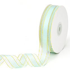 Бледно-бирюзовый 1рулонные однотонные ленты из органзы, золотой проводной край ленты, для украшения вечеринки, подарочная упаковка, бледные бирюзовая, 1 дюйм (25 мм), около 50.00 ярдов (45.72 м) / комплект