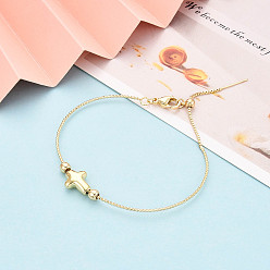 Настоящее золото 18K Регулируемые браслеты-слайдеры из латунных бусин для женщин, крестик, реальный 18 k позолоченный, внутренний диаметр: 2-3/8 дюйм (6.1 см)