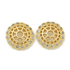 Настоящее золото 18K Покрытие стойки латунь микро паве прозрачные колпачки из кубического циркония, долговечный, без свинца и без кадмия, цветок, реальный 18 k позолоченный, 12.8x3 мм, отверстие : 2.5 мм