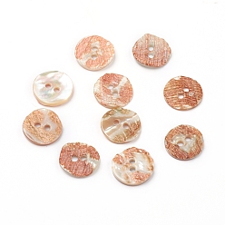 Коралловый Раковина морского морского ушка / раковина пауа, плоско-круглые, 2-луночное, коралл, 11x2 мм, отверстие : 1.6 мм