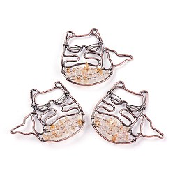 Citrine Natural Citrine Big Pendants, with Brass Findings, Animal, Red Copper, 44x50x6mm