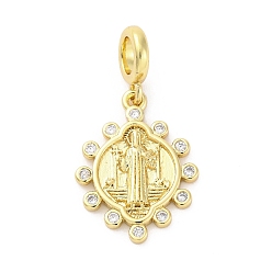 Настоящее золото 16K Латунное микропейв с кубическим цирконием европейские подвески с подвесками, Святой бенедикт, Подвески с большими отверстиями, без кадмия и без свинца, реальный 16 k позолоченный, Размер : длиной около 28.5 мм , отверстие : 4.2 мм