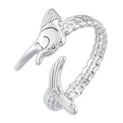 Stainless Steel Color Non-Tarnish 201 Stainless Steel Fishbone Wrap Open Cuff Ring for Women, Stainless Steel Color, US Size 9 3/4(19.5mm)
