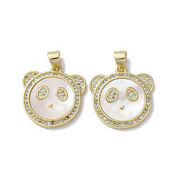 Real 18K Gold Plated Brass Micro Pave Cubic Zirconia Pendants, Cadmium Free & Lead Free, with Shell, Panda, Real 18K Gold Plated, 19x18x3mm, Hole: 3.5x5mm
