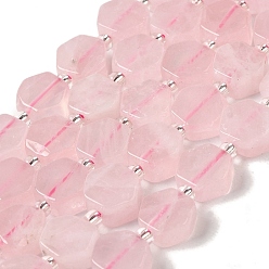 Rose Quartz Natural Madagascar Rose Quartz Beads Strands, Hexagon, with Seed Beads, 8.5~9x8.5~10x4~5mm, Hole: 1mm, about 17~18pcs/strand, 7.48''(19cm)