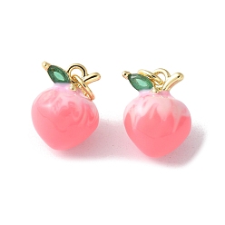 Peach Латунные микро проложить кубического циркония подвески, фрукты, с эмалью и кольцом для прыжков, долговечный, без кадмия и без свинца, реальный 18 k позолоченный, персик, 14x10 мм, отверстие : 3.5 мм