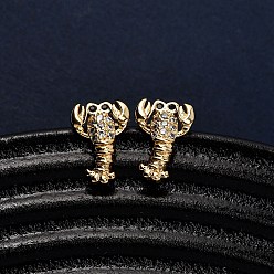 Креветка Латунные серьги из микро-паве прозрачного кубического циркония, реальный 18 k позолоченный, креветка, 11x8 мм