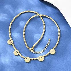 Настоящее золото 18K Женские круглые бусы-нагрудники из латуни с микропаве, цветными кубическими циркониями и подвесками в виде улыбающегося лица., долговечный, стойки покрытие, без свинца и без кадмия, реальный 18 k позолоченный, 17.26 дюйм (43.85 см)