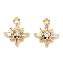 Прозрачный Подвески в виде звезд из латуни с микропаве из кубического циркония, без никеля , реальный 18 k позолоченный, прозрачные, 13x11x8.5 мм, отверстие : 1.4 мм