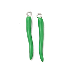 Зеленый Подвески из эмали и сплава, без кадмия и без свинца, рог изобилия / итальянский рог корничелло, платина, зелёные, 25x3x3 мм, отверстие : 1.5 мм