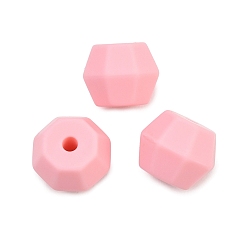 Pink Silicone Beads, Polygon, Faceted, Pink, 11x15mm, Hole: 2mm
