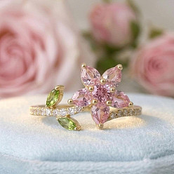 Rose Nacré Bagues en alliage avec strass pour femmes, fleur, or, perle rose, taille us 7 (17.3 mm)