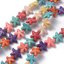 Mixed Color Synthetic Turquoise Beads Strands, Dyed, Starfish/Sea Stars, Mixed Color, 20x7.5mm, Hole: 1mm, about 23pcs/strand, about 15 inch, 16 strands/1000g