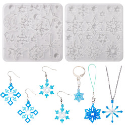 White 2Pcs 2 Styles Snowflake Series DIY Silicone Ornaments Pendant Molds, White, 95x95x4mm, Hole: 1~1.8mm, 1pc/style