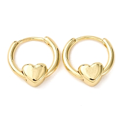 Настоящее золото 18K Латунные серьги-кольца в форме сердца, реальный 18 k позолоченный, 16x15x5 мм