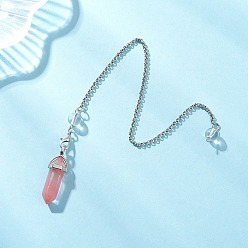 Вишневый Кварц Пулевые маятники для биолокации из вишневого кварцевого стекла, со стеклянными бусинами и застежками из лобстера из цинкового сплава, 283 мм, отверстие : 2 мм