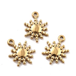 Real 24K Gold Plated Ion Plating(IP) 316 Surgical Stainless Steel Pendants, Sun, Real 24K Gold Plated, 15.5x11x1.5mm, Hole: 1.2mm