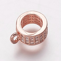 Rose Gold Brass Cubic Zirconia Tube Bails, Loop Bails, Bail Beads, Ring, Clear, Rose Gold, 9.5x7.5x4mm, Hole: 1mm