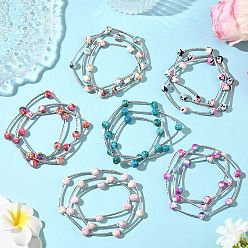 (52) Непрозрачная лаванда 6 шт. 6 цвета круглые синтетические бирюзовые бусины многорядные браслеты для женщин, с латунной бисера, разноцветные, внутренний диаметр: 2-1/8 дюйм (5.45 см), 1 шт / цвет