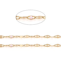 Лавандовый румянец Ручная работа 304 цепочки из нержавеющей стали, кабельные цепи, с эмалью и катушкой, пайки, Плоско-овальные, долговечный, лавандовый румянец, 3x1.5x0.1~1 мм, около 32.8 футов (10 м) / рулон