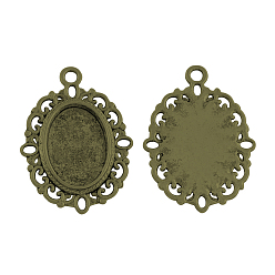 Античная Бронза Сеттинги для кабошонов или кулона, сплав, тибетский стиль , без кадмия, без никеля и без свинца, античная бронза, овальный поднос: 18x13 мм, 33.5x24x2 мм, отверстие : 2.5 мм