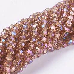 Dark Orange Electroplate Glass Beads Strands, Full Rainbow Plated, Faceted, Round, Dark Orange, 3.5~4.5mm, Hole: 0.5mm, about 100pcs/strand, 13.9~15.7 inch(35.5~40cm)