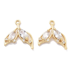 Настоящее золото 18K Латунные микро проложить кубического циркония подвески, без кадмия, без никеля и без свинца, прелести рыбий хвост, реальный 18 k позолоченный, 18.5x15x3.5 мм, отверстие : 1.5 мм