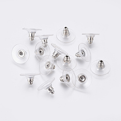 Platinum Brass Bullet Clutch Bullet Clutch Earring Backs with Pad, for Stablizing Heavy Post Earrings, with Plastic Pads, Ear Nuts, Platinum, 11x6mm, Hole: 1mm