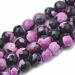Орхидея Природные пожары треск агат бисер нитей, окрашенные, граненые, круглые, сиреневые, 7~8 мм, отверстие : 1 мм, около 46~48 шт / нитка, 14.17 дюйм ~ 15.15 дюйм