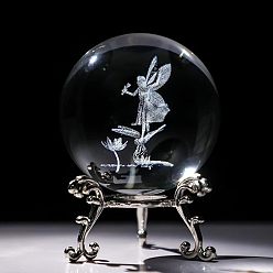Angel & Fairy Внутренняя резьба по стеклу, хрустальный шар, украшение для диаплея, пресс-папье с металлической подставкой, домашний декор по фэншуй, ангел и фея, 60 мм
